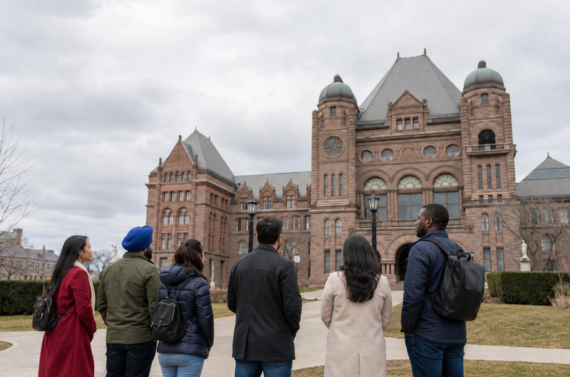 Ghasedak news illustration about Ontario's August 13, 2026 social-assistance eligibility changes based on immigration status